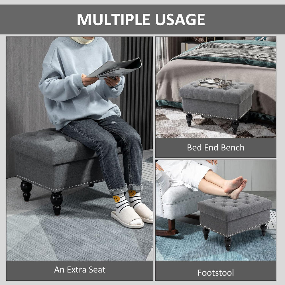 Versatile Upholstered Storage Ottoman with Tufted Lid and Nailhead Trim for L...