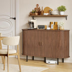 Buffet Sideboard Cabinet with Storage, 48" Fluted Cabinet with Sliding Door & Adjustable Shelf, Modern Accent Coffee Bar Console Table for Kitchen, Entryway, Walnut