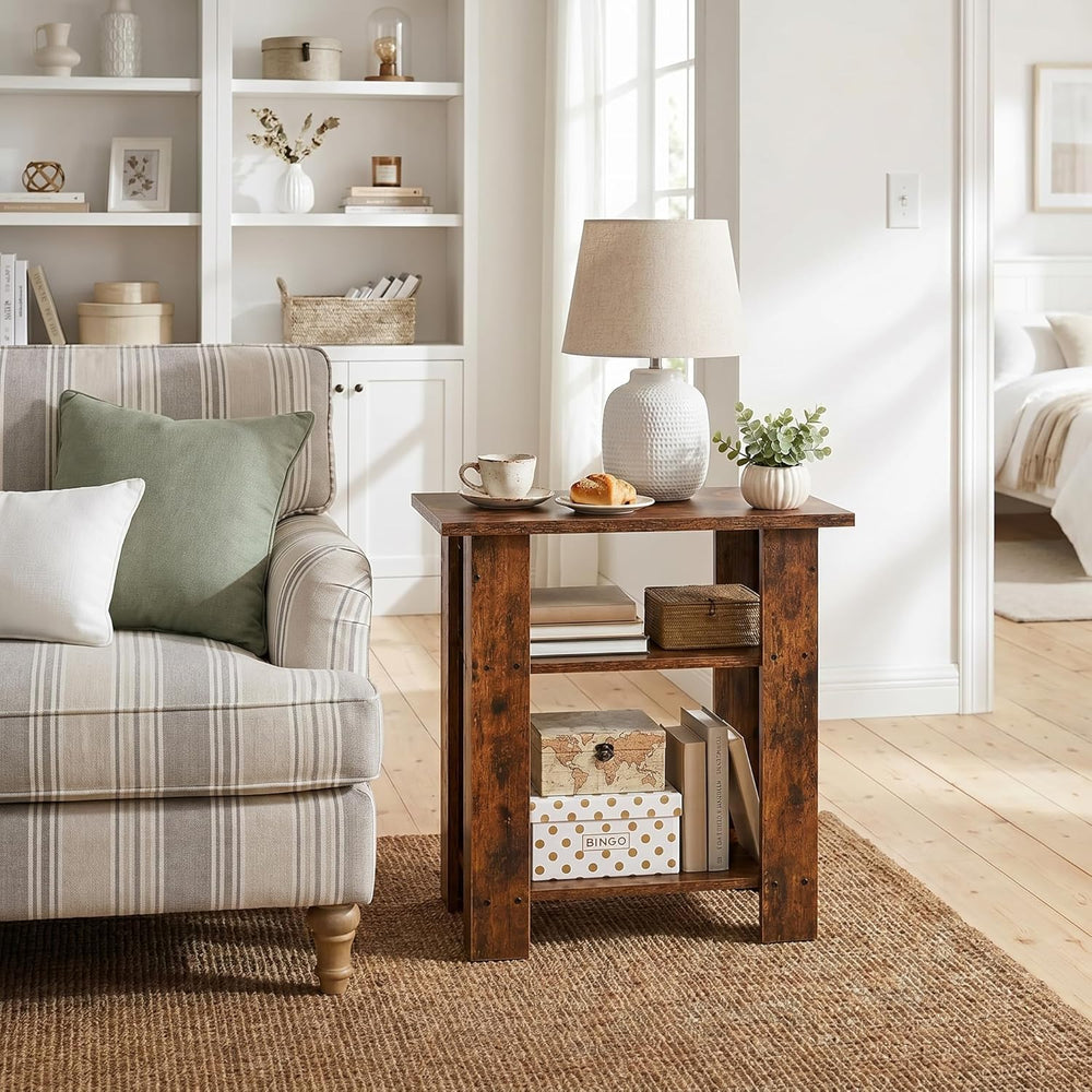 Narrow Side Table, 3 Tier Rustic End Table for Living Room, Small Wood Nights...