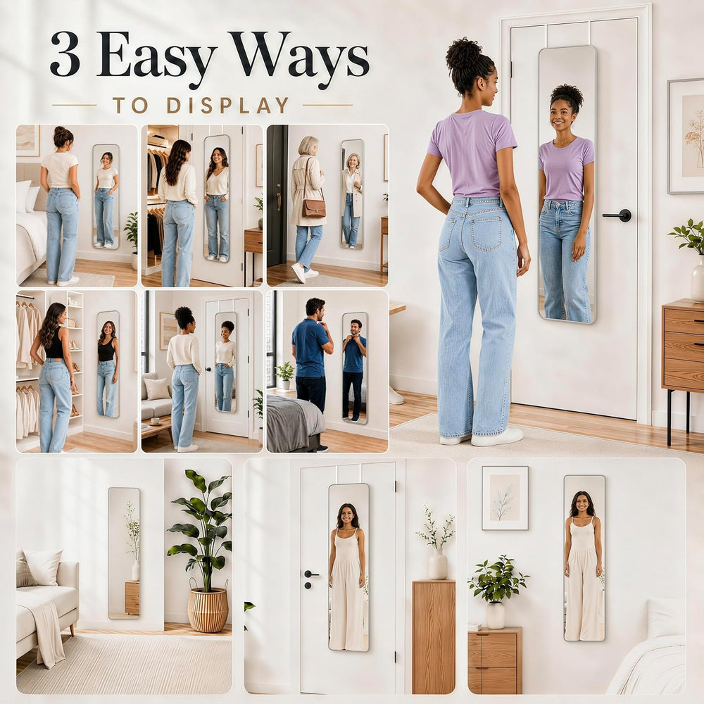 47x14" Full Length Mirror Over the Door Hang or Wall Mounted Silver