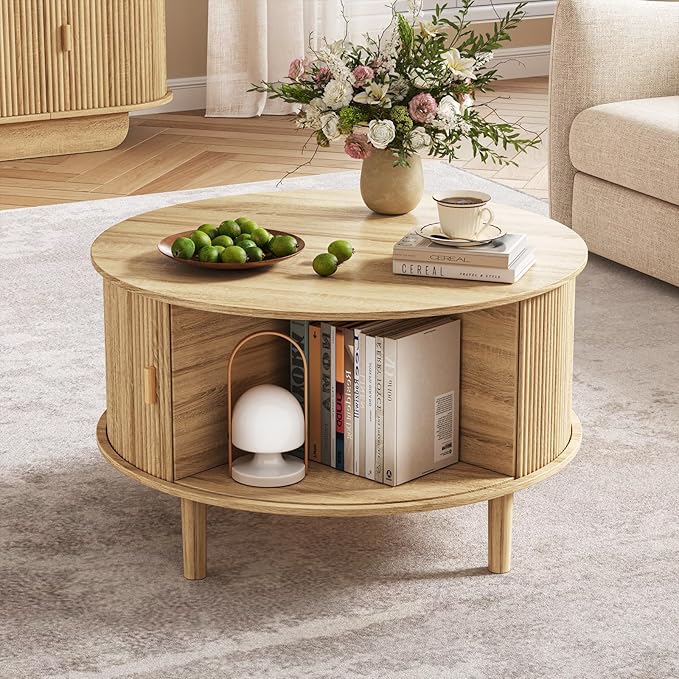 TV Stand and Coffee Table Set of 2,Entertainment Center with Large Storage Cabinet & Open Shelves,86.6'' Modern TV Console,Wood Center Tables for Bedroom, Home Office,Natural