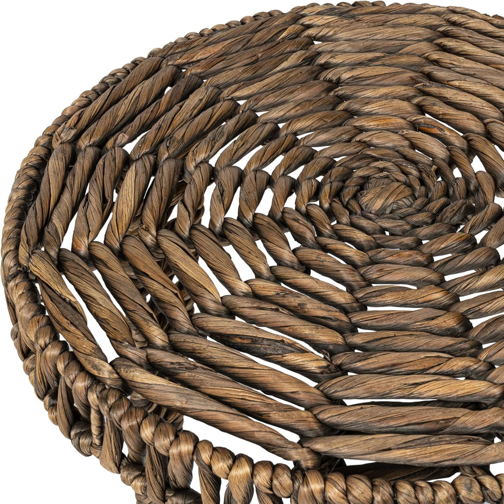 JONATHAN Y Amara 17" Round Handwoven Water Hyacinth End Table with Tripo...