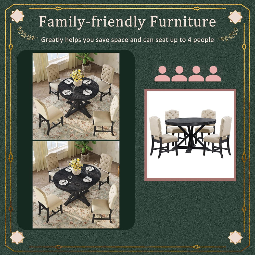 Bellemave Extendable Dining Table Set for 4, 5-Piece Round Table Set with 4 C...