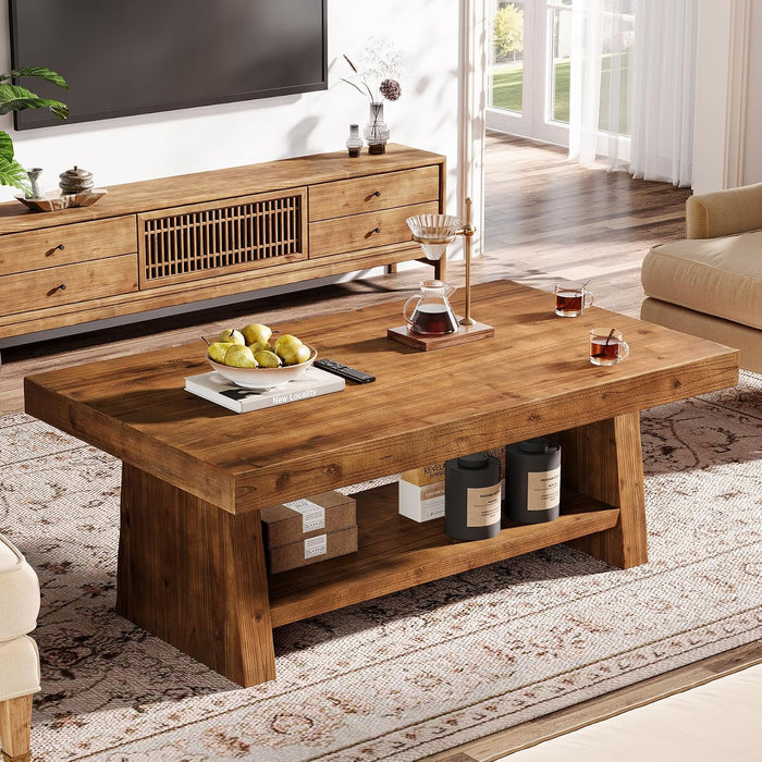 47" Farmhouse Solid Wood Coffee Table for Living Room