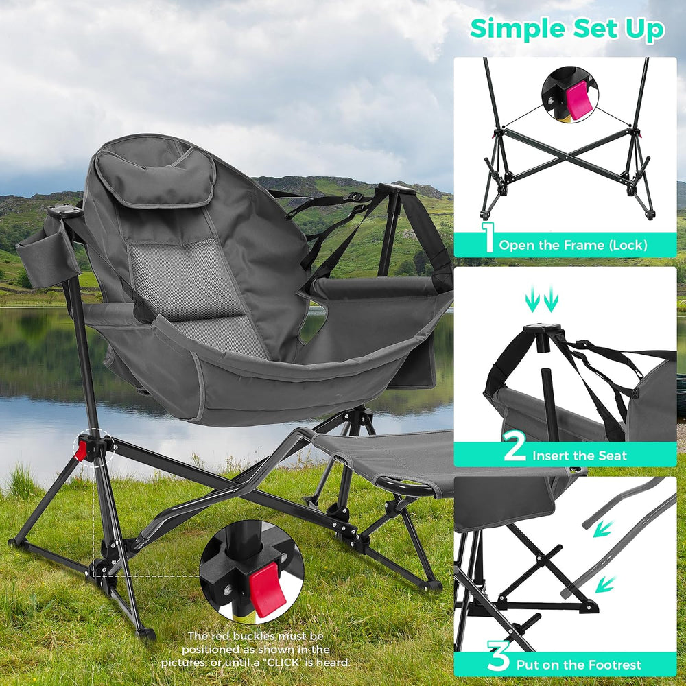 Ainfox Hammock Camping Chair with Footrest, Foldable Portable Rocking Chairs ...