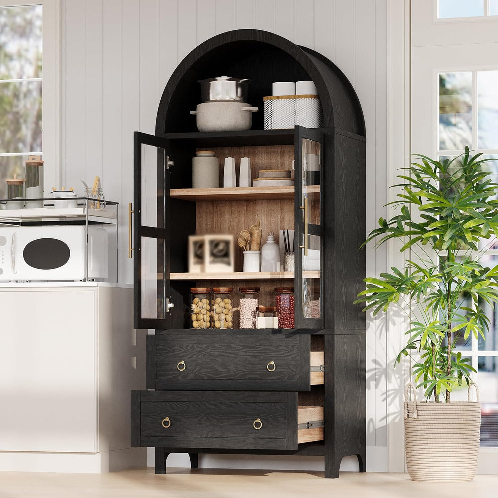 Arched Kitchen Pantry Cabinet, Modern Farmhouse Kitchen Tall Storage Cabinet ...