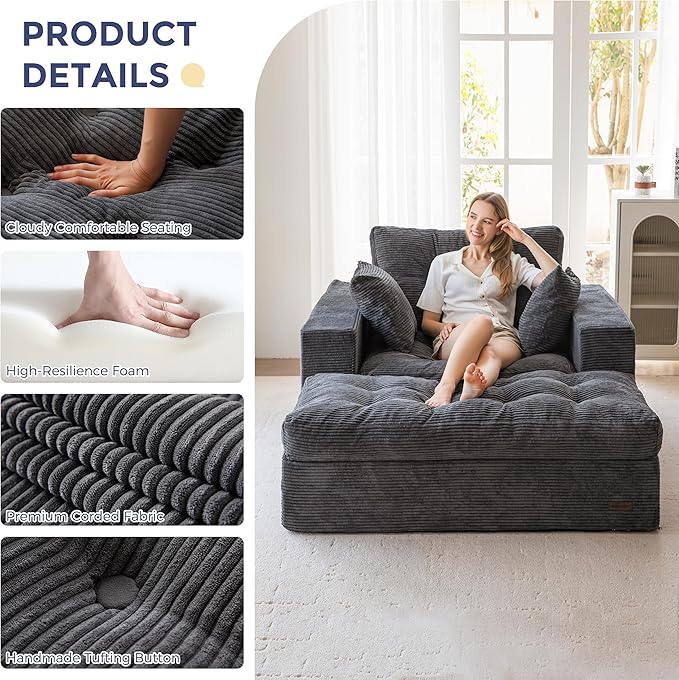 MAXYOYO Sectional Sofa Couch and Chaise Lounge, L Shaped Modern Cloud Couch with Ottoman, Comfy Sofa with Layered Cushion, Tufted Upholstered Sleeper Chair for Living Room, No Assembly Required, Grey