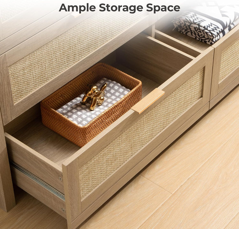 SICOTAS 7 Drawer Dressers for Bedroom Set 2, Long Rattan Dresser, Dresser TV ...