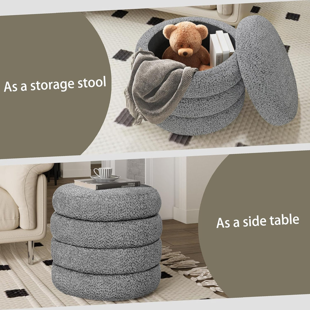 allamazing Storage Ottoman, Round Ottoman with Storage, Vanity Stool Foot Res...