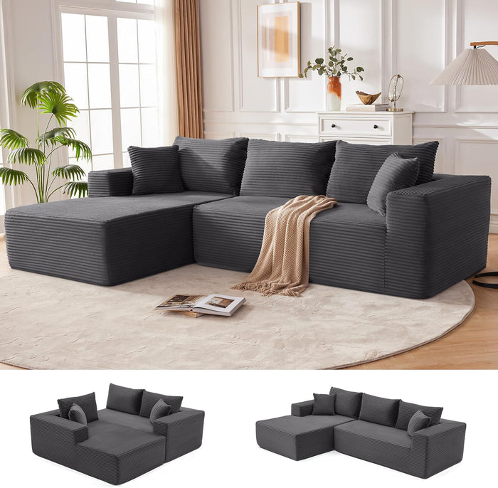 Mangodan 110” Boneless Couch, Cloud Sectional Sofa for Living Room, Grey