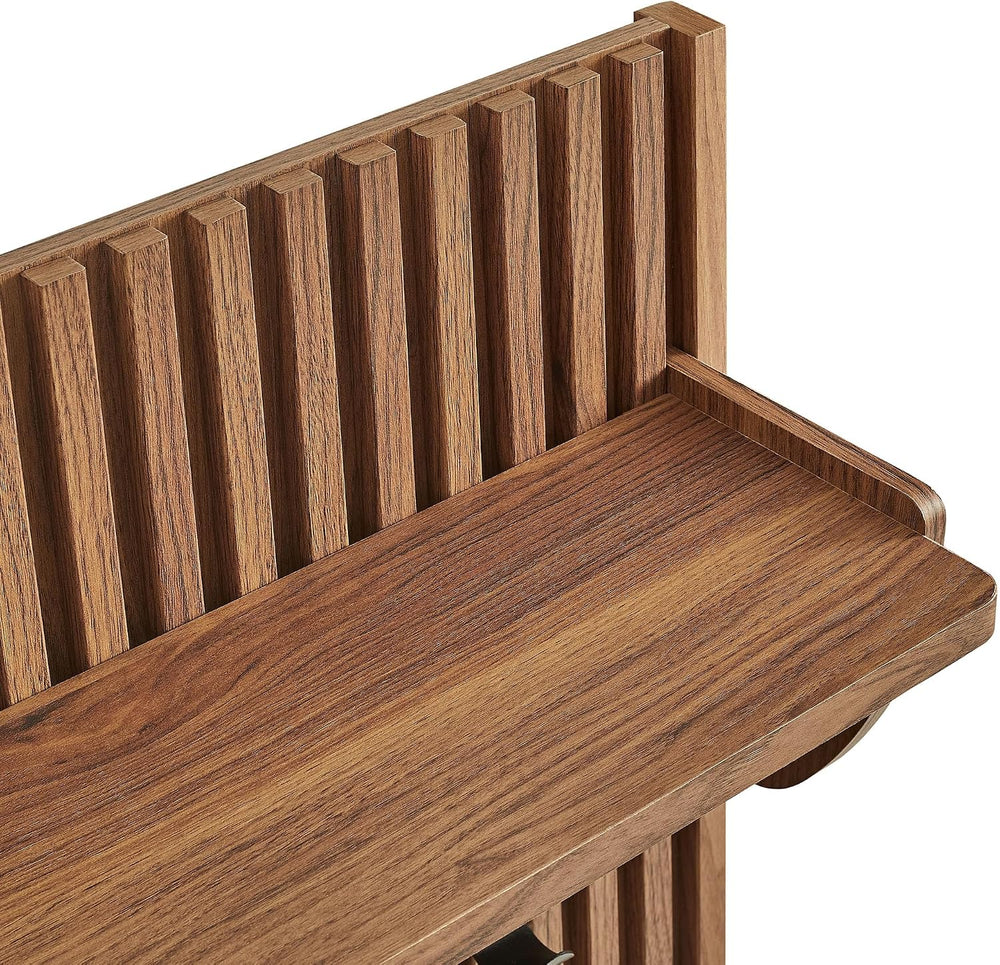 Modway Render Modern Fluted Wood Coat Rack Panel in Walnut with Shelf and Hoo...