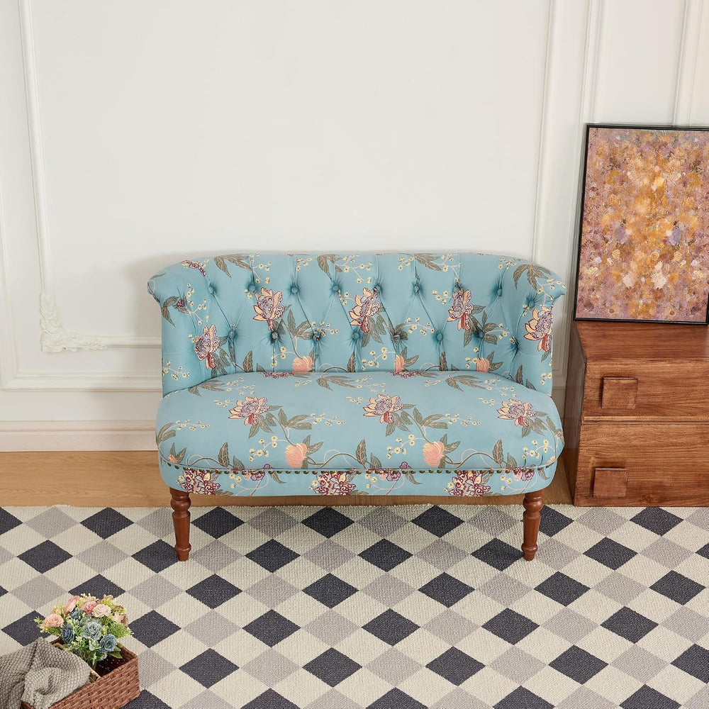 47.25" Victorian Vintage Settee Armless Loveseat with Wing Back(Blue A) ...