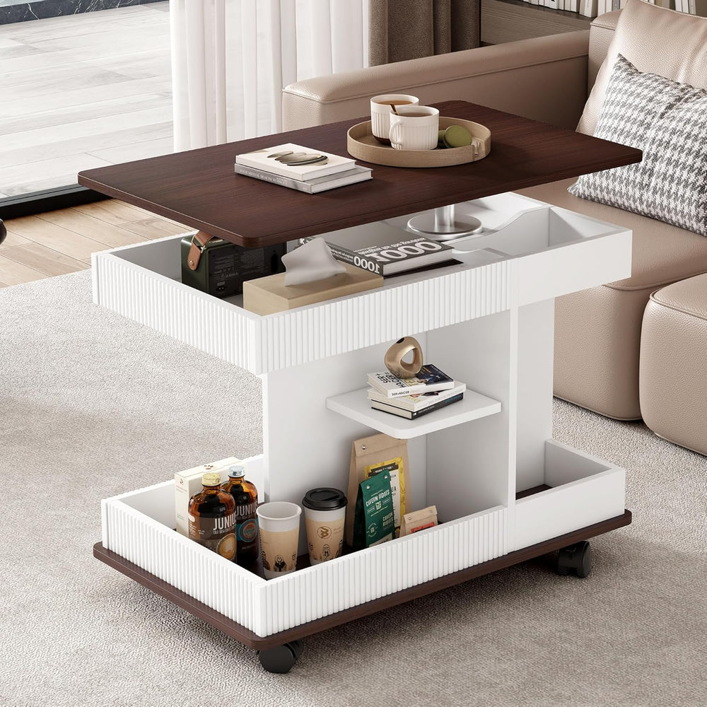Adjustable End Table with Wheels, Modern Multifunctional Sofa Side Table with...