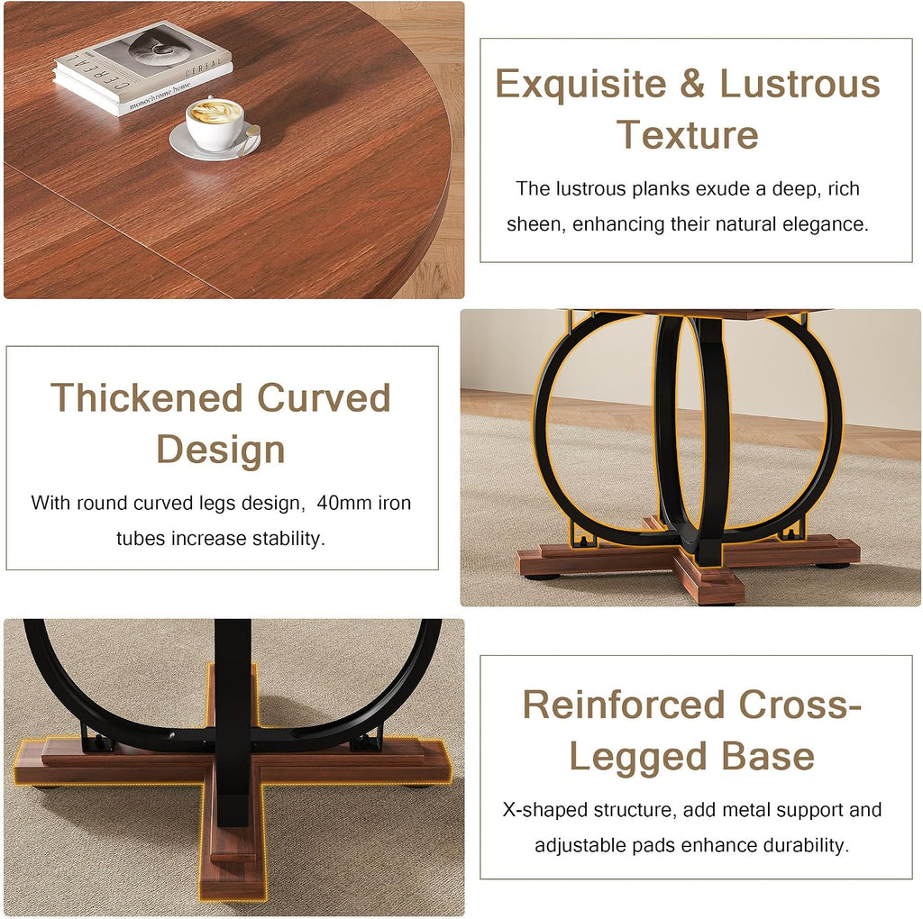 Einhomn 59" Extendable Round Dining Table for 4-6, Modern Oval Kitchen Table with Heavy Duty Curved Legs & Pedestal Base, Space Saving Circle Dinner Room Table for Dining Kitchen Living Room, Walnut