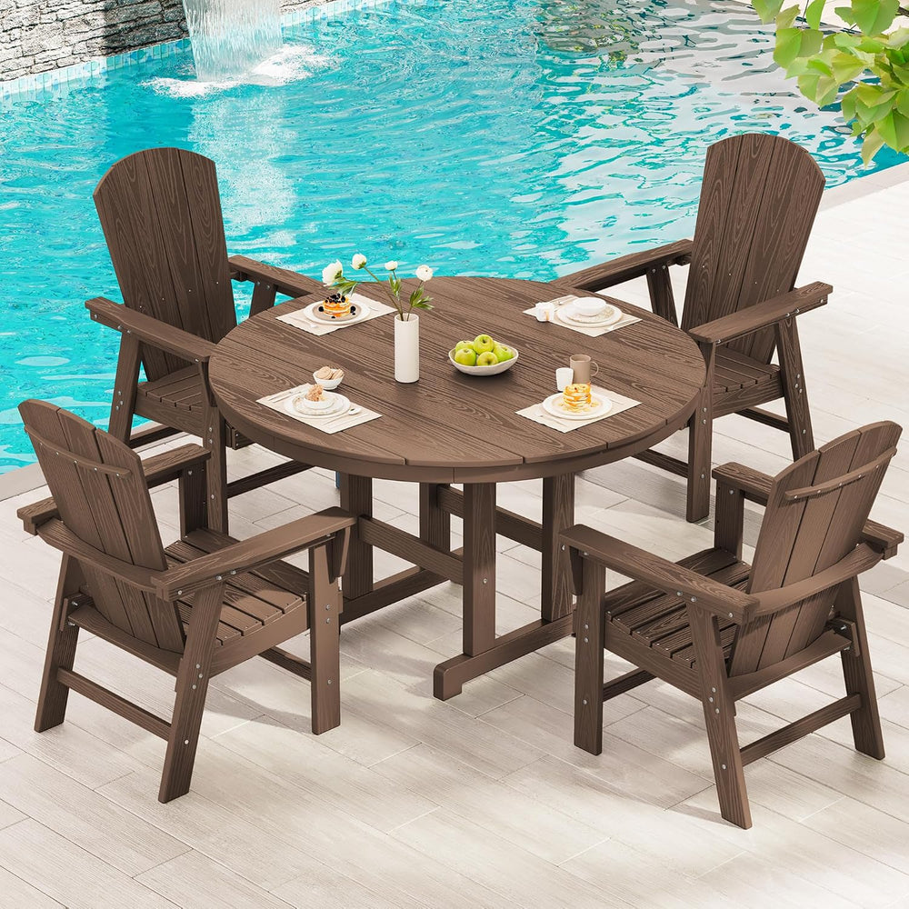 SERWALL 5-Piece Patio Dining Set, 45" Table & 4 Adirondack Chairs, B...