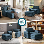 LINSY HOME Cloud Sofa Accent Chair with Ottoman Chaise Lounge Chair Indoor, Corduroy Couch Sofa Chair for Living Room Apartment Bedroom Office, Blue