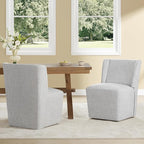 Upholstered Dining Chair with Casters Wingback Modern Side Armless Deskchair with Rollers for Diningroom Bedroom Livingroom Reading Room,Light Grey,2 Box