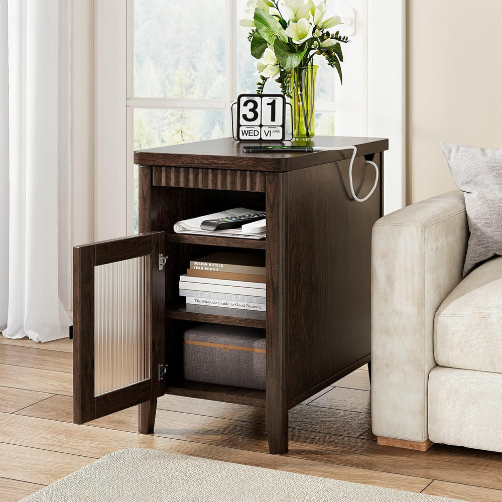 iPormis End Table with Charging Station, Narrow Side Table for Living Room, F...