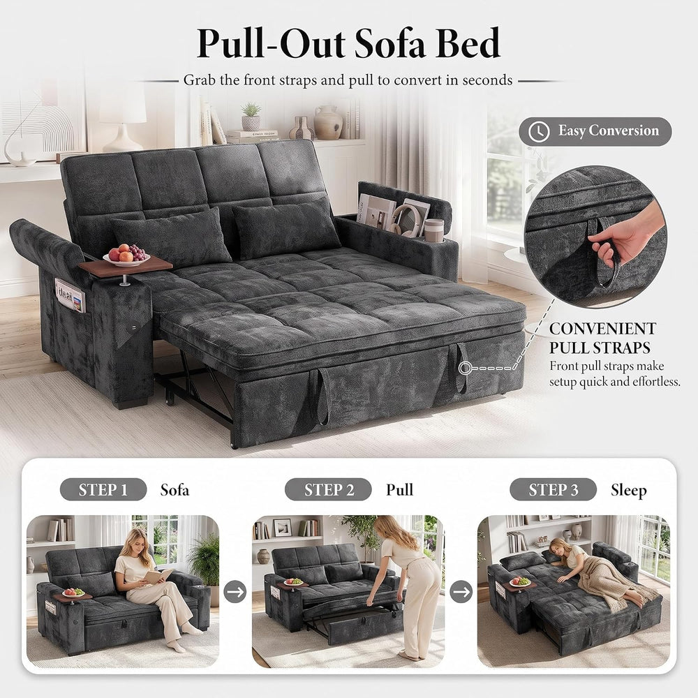 Dreamzie 65'' Convertible Sleeper Sofa Bed with Swivel Side Table, Ch...