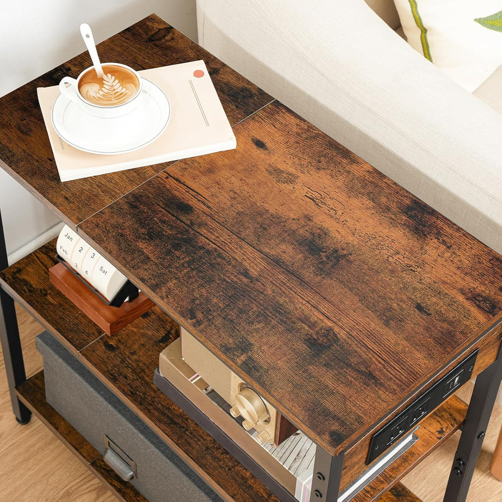 HOOBRO End Table with Charging Station, Side Table with 3 Tier Storage Shelf,...