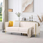FOTOSOK White Leather Couch Sofa, Office Couches 78'' Apartment Faux Leather Sofa with 2 Throw Pillows & Gold Metal Legs, Waterproof 3 Seater Couches for Small Living Room, Luxury Cloud Sofa