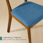 Best Choice Products Dining Chairs Set of 2, Mid-Century Modern Upholstered Wood, Armless w/Seat Cushion, Padded Backrest - Walnut/Ocean Blue