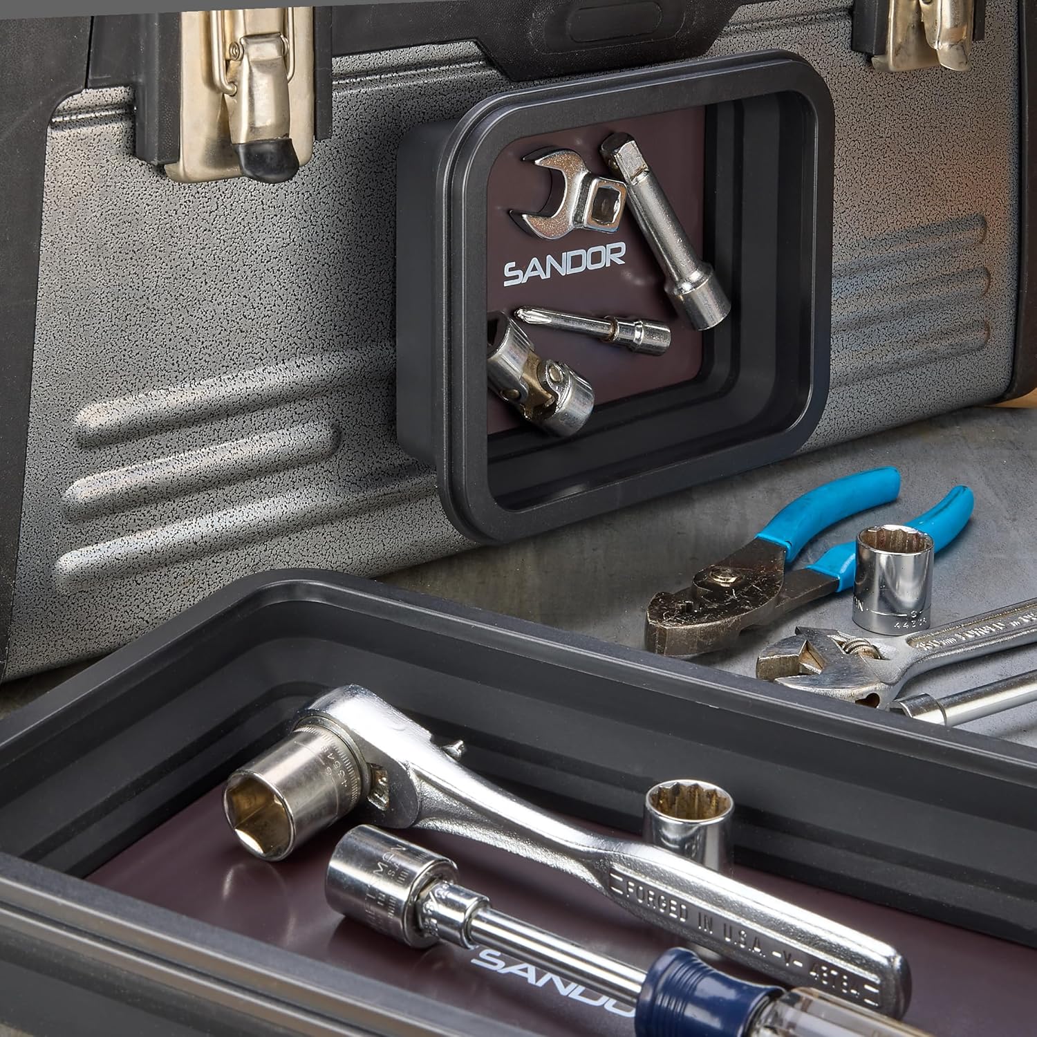 Collapsible Magnetic Parts Tray Set - 3 Different Size Tool Trays for Screw, Bolts, Nuts, Washers, Pins and Other Small Metal Parts, Mechanic Tool Gifts for Men - Black