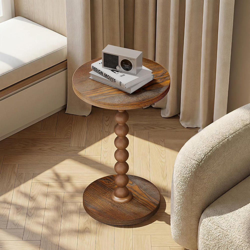 Round Side Table, Drink Table for Small Spaces, Modern Accent Nightstand with...