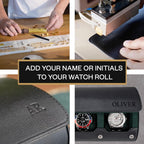 DailyWatch | Personalized Watch Roll Travel Case For 3 Watches - Handmade Genuine Leather Travel Case With Custom Engraving of Name or Initials - Black Green