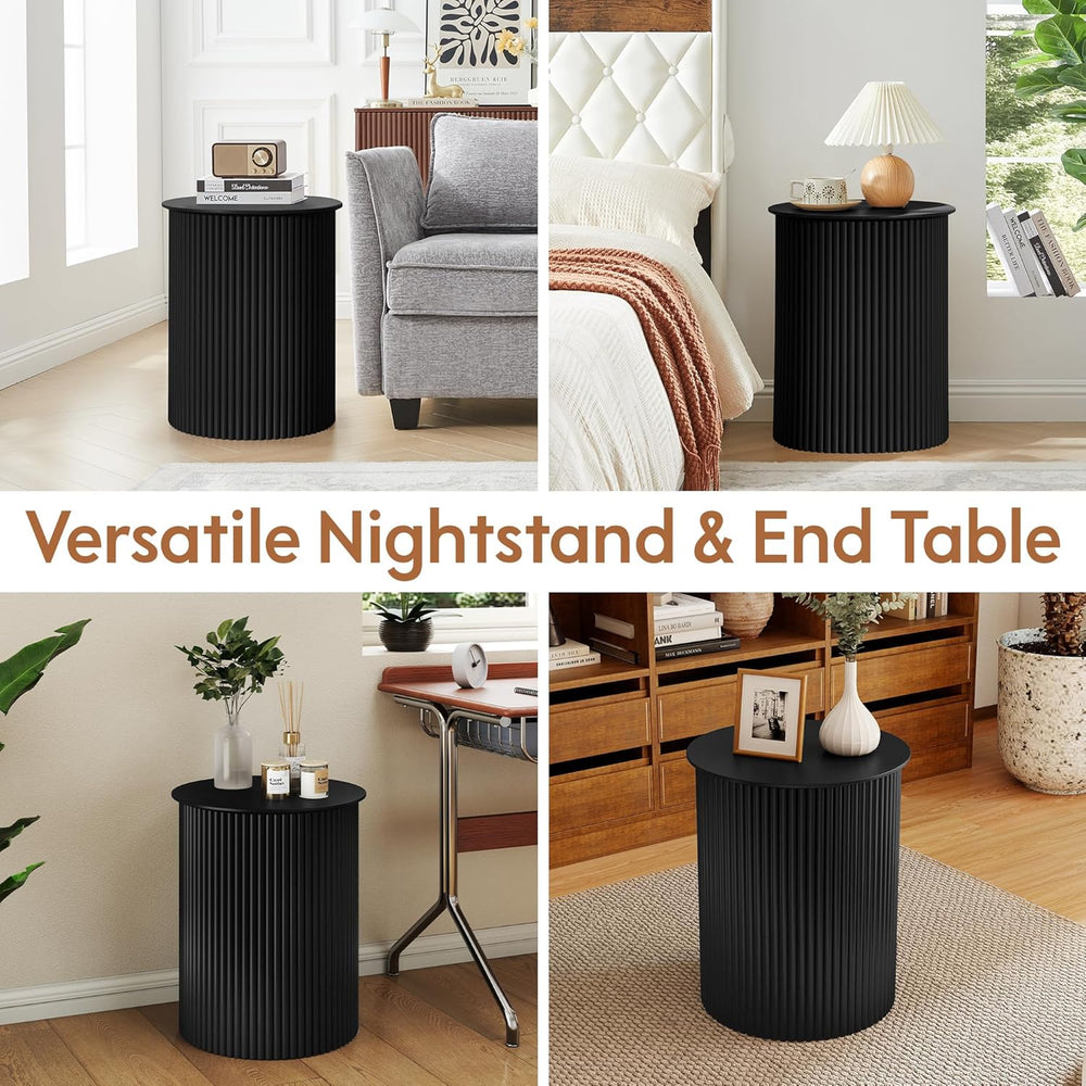 Round Fluted Side Table Set of 2, 17.7" Mid-Century Modern End Tables, W...