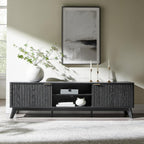 OKD 70" Mid Century Modern Fluted TV Stand, Entertainment Center, Sideboard, Media Console for Living Room with 2 Soft Close Door/Adjustable Shelves (Black Oak)