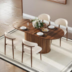 5-Piece Extendable Oval Dining Table Set for 4, 55"-71" Kitchen Table and 4 Beige Linen Chairs with Metal Legs, Wood Dining Room Table with MDF Tabletop&Base, Wulnat