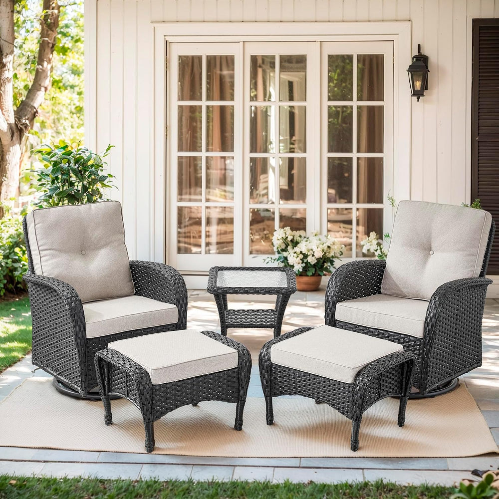 Outdoor Swivel Glider Rocker Chairs Set- 5 Piece Patio Furniture Set, Patio B...