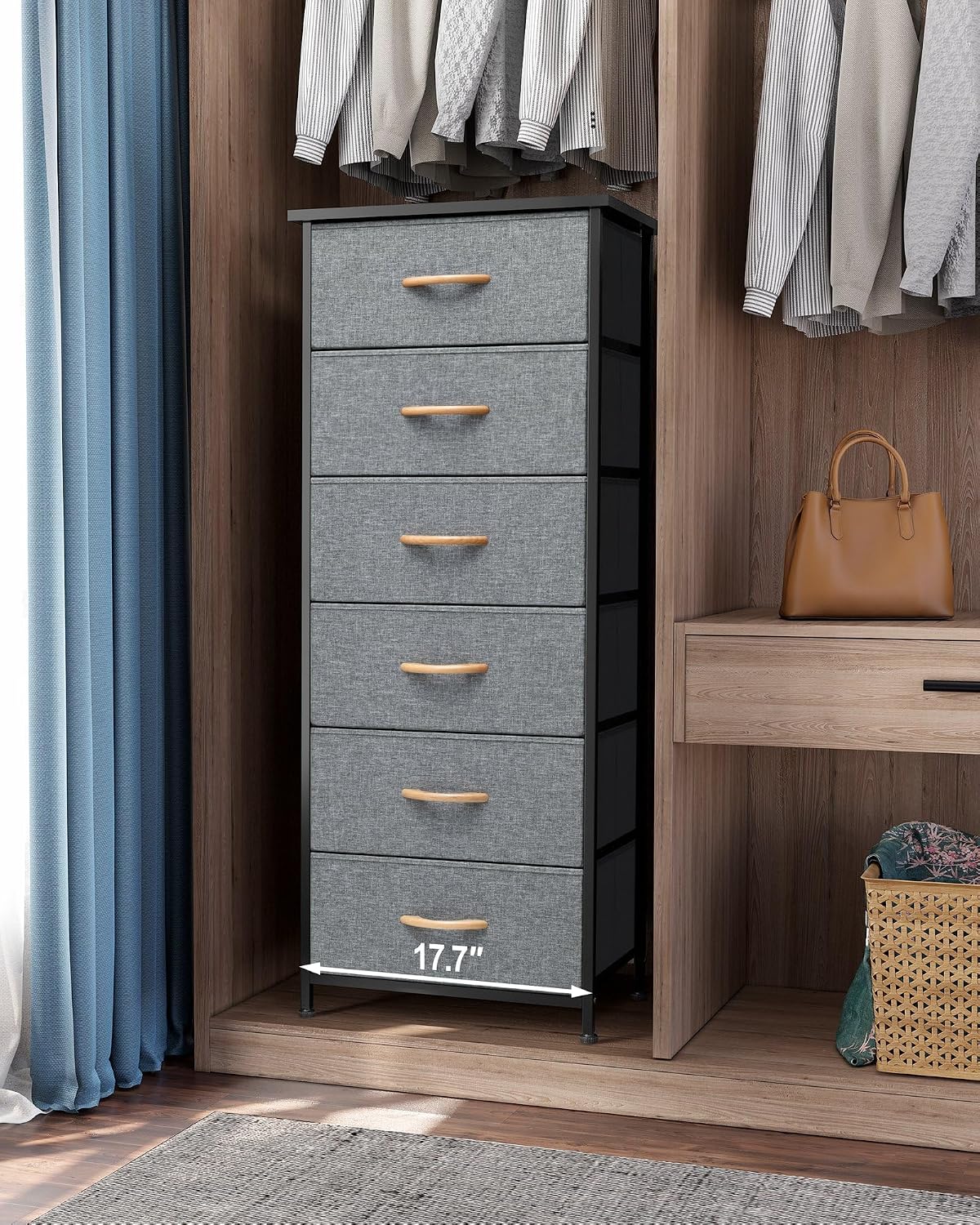Tall 6-Drawer Fabric Dresser Tower for Closet, Vertical Storage, Gray | Sturdy Steel Frame, Wood Top and Easy Pull Fabric Bins Handles - Organizer Unit for Bedroom, Hallway, Entryway