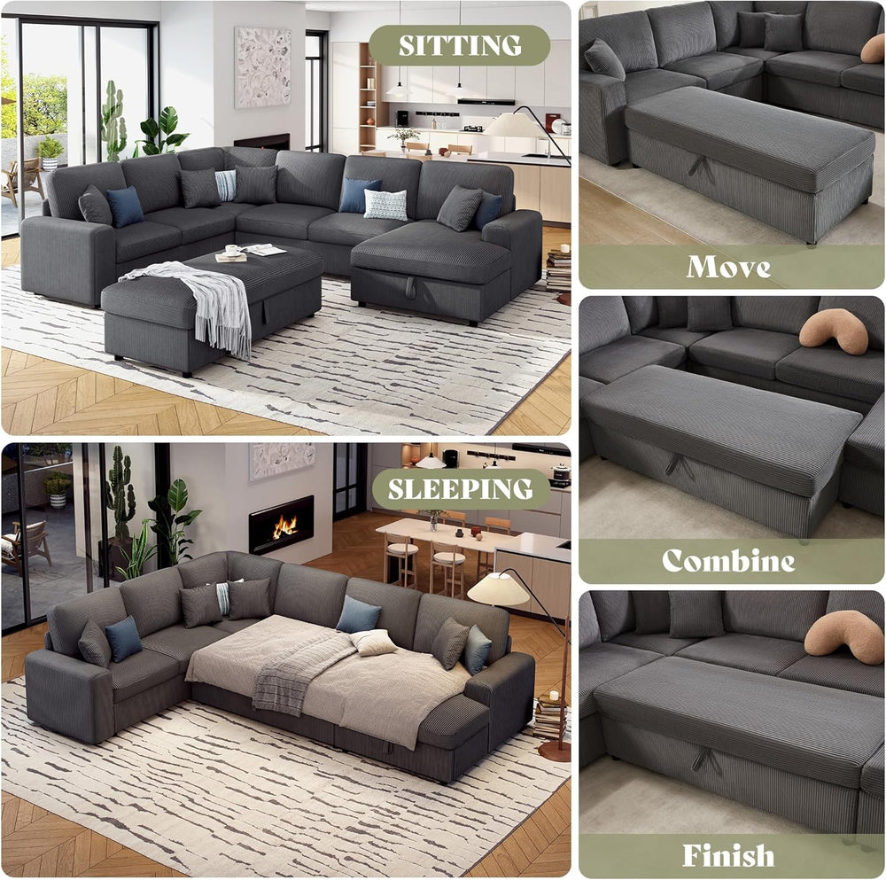 130" Sectional Couches for Living Room, Modular Sectional Sofa, Grey | S...