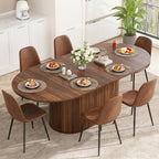 55"-71" Extendable Dining Table Set for 6, Oval Dining Room Table Set for 6, Modern Wood Kitchen Table Upholstered Chairs Set of 6, Ideal for Dining Room,Office, Space-Saving