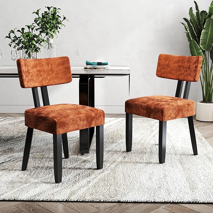 GOTMINSI Mid Century Modern Dining Chairs,Velvet Farmhouse Upholstered Kitchen Chairs, Accent Curved Backrest Dining Room Chairs with Hardwood Legs (Caramel, 4PCS)