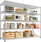 REIBII 55.5" W Storage Shelves 3200LBS Metal Shelving 5 Tier Wire Shelving Garage Shelving Heavy Duty Metal Shelves for Shelving Unit Commercial Adjustable Shelf, 55.5" W X 18''D X 71" H，Chrome