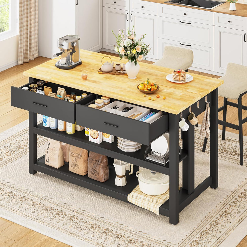 Kitchen Island with Storage for Kitchen Dining Room (Black) | Charging outlet...