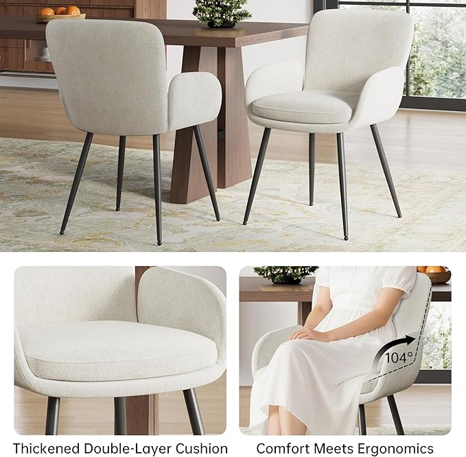 VKNOW Modern Dining Chairs Set of 6, Upholstered Dining Room Chair with Armre...