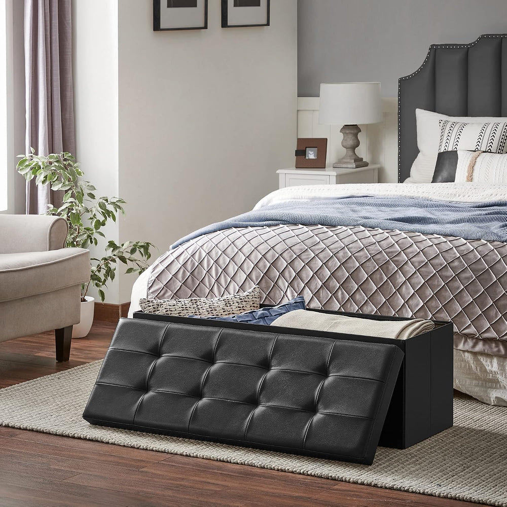 SONGMICS 43.3 Inches Folding Storage Ottoman Bench with Flipping Lid | Storag...