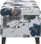 Christopher Knight Home Nesbit Living Room Ottoman with Storage, Entryway Fabric Upholstered Storage Ottoman Bench, Rectangular Sofa Foot Stool, Bedroom End of Bed Bench, Blue Flower+White