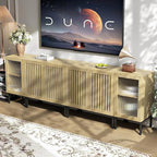 Modern TV Stand for TVs up to 100 Inch, Entertainment Center TV Console with Storage Cabinets and Glass Doors,Media Console for Living Room,Oak