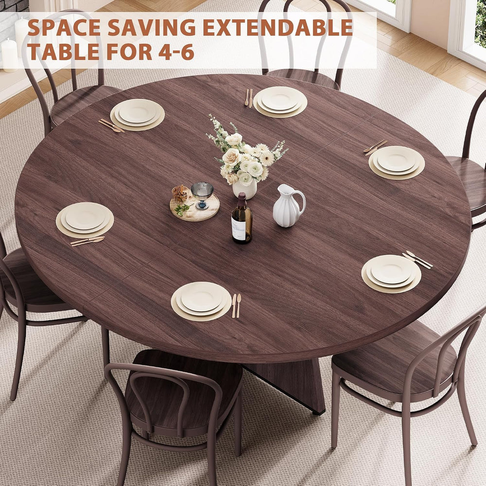 Extendable Dining Table, Round Kitchen Dining Room Dinner Table with for 4 6 ...