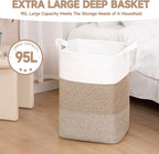 CLHMILY&Z 95L Laundry Basket Rectangular Brown Rope - 16x15x24 Inches - Dirty Clothes and Soft Storage Bin for Blankets, Toys, and Nursery Essentials