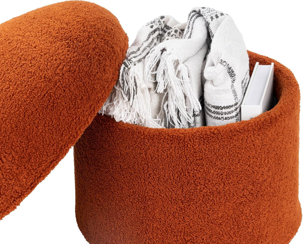 Foldable Mushroom-Shaped Storage Ottoman - Terracotta Color, Polyester Materi...