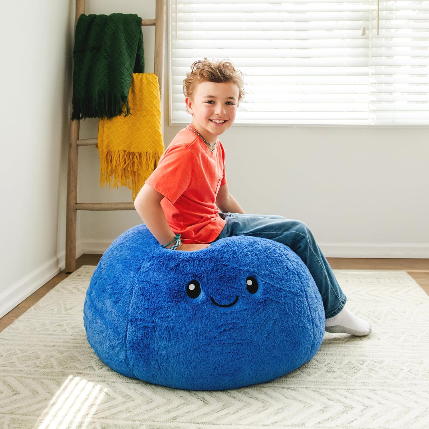 Big Joe Blueberry PlushiPals Super Soft Bean Bag Chair for Kids, Ultra-Soft Plush Polyester Blend, 2.5 feet Refillable