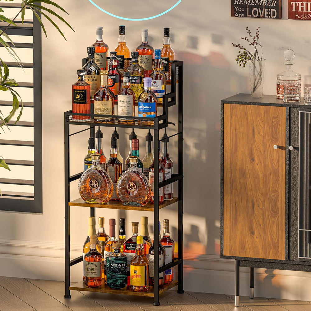 5-Tier Trapezoidal Liquor Cabinet Bar for Home, Stepped Wine Rack Freestandin...