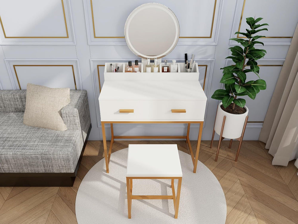 GOWE Vanity Table Set with Storage White Modern Contemporary for Bedroom Furn...