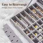 48 Grid Earring Organizer and Storage: Velvet Jewelry Tray with Lid, Jewelry Box for Studs, Earrings, Rings, Necklaces, Dresser & Vanity, Earrings Case Organizer for Girls, Women, Grey